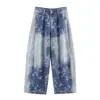 Novo Modelo de Comércio Exterior Transfronteiriço para Primavera e Verão: Calças Jacquard Retrô Simples Não Elásticas Azul Prata Brilhante Curvas, Outras Cores Disponíveis