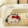 Lençol de cama com forro de fleece, peça única, flanela de leite espessa, aquecimento de inverno, estampa de desenho animado, adequado para quartos de dormitório e quartos, conjunto de lençol e cobertor de três peças