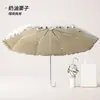 Sombrilla de encaje con mango pequeño curvo, plegable, doble uso para sol y lluvia, recubrimiento colorido, sombrilla de protección solar, sombrilla de sol, sombrilla publicitaria
