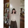 Blusa de Gasa Yinhe con Adorno de Encaje, Cuello Cuadrado y Mangas de Campana para Mujer, Top Babydoll Corto Suave de Otoño