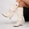 Botas de bico fino estilo francês para mulheres no atacado, nova coleção outono/inverno 2026, cabedal em couro preto, salto grosso, botinhas versáteis
