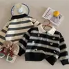 Sudadera Rayada Bordada de Dibujos Animados para Niños y Niñas Primavera y Otoño 2026 Top de Bebé con Cuello Camisero Camisa POLO Infantil de Moda