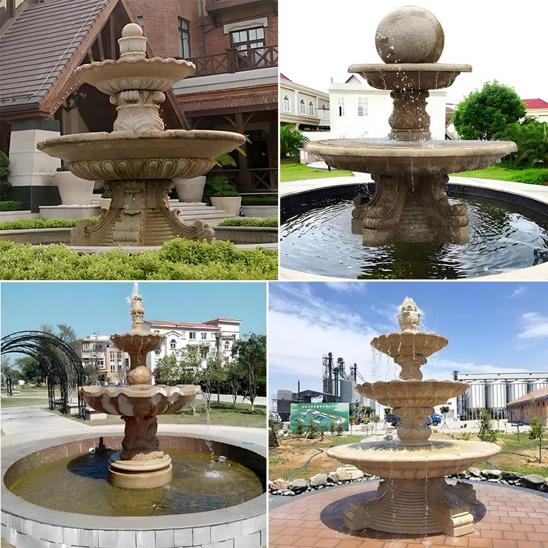 石材黄锈石喷泉水景