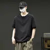 80 camiseta de algodão de manga curta com toque fresco para homens, camiseta casual respirável de manga curta para o verão 2026 em branco, preto e roxo