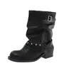 Botas de Cuero Tachonado con Hebilla Plisadas Apiladas para Mujer 2026 Nueva Moda Europea y Americana Botines de Suela Gruesa Botines Cortos Ajustados Tendencia