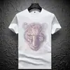 Nova Camiseta Casual Masculina de Verão 2023 com Cabeça de Tigre Hot Drilling Marca Tendência Manga Curta