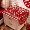 Funda de Tela para Mesita de Noche de Dormitorio Estilo Chino con Dragón y Fénix de Recorte de Papel Rojo, Carácter de Doble Felicidad, Decoración para Habitación de Bodas, Tela de Cubierta Calada para Arreglo de Habitación de Bodas