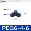 Conector neumático de plástico azul en T PY6 tubo de gas inserción rápida PW junta rápida PEG12-8/4/10 reductor
