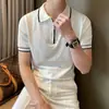 Camiseta Polo de Punto Fino con Cremallera y Cuello Camisero, Estilo Ligero y Maduro, Manga Corta para Hombre, Verano, Estilo Casual Versátil de Hong Kong