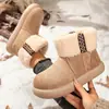 Botas de nieve de caña baja con cinta doblada, persona perezosa, para mujer, suela gruesa, felpa, slip-on, suela suave, con terciopelo, botines cortos, zapatos de algodón, cálidos