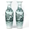 Jarrón de suelo grande azul y blanco con paisaje de Jingdezhen, una pieza decorativa para la sala de estar o ceremonia de inauguración, jarrón de exhibición grande de cerámica personalizable