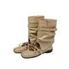 Sandalias de encaje estilo francés Chuyuji para mujer, nuevos zapatos poco profundos de punta cuadrada de dos vías 2026, botas de motociclista, botas de tacón plisadas