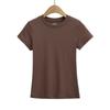 Playera Básica Retro Americana de Cuello Redondo y Manga Corta para Mujer para Verano Simple Elástica Ajustada Color Puro Top para Fondo