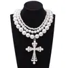 Europa y Estados Unidos venta transfronteriza collar de perlas estilo oscuro personalidad dulce fresco cadena para clavícula colgante cruzado nicho todo-partido