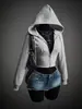 Sudadera Corta con Capucha y Cremallera para Mujer 2026, Corte Ajustado, Cintura Alta, Estilo Americano, Retro Street Y2K Versátil