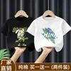 Nueva Camiseta Casual de Verano 2026 100% Algodón Puro Cuello Redondo Manga Corta para Niños con Letras Estampadas de Corte Holgado