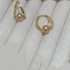 Brincos de Pérola Champagne Cor Melard Ouro Real Banhado a Cobre para Mulheres, Design Geométrico Versátil e Elegante