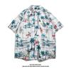 Marca Nueva de Tendencia Transfronteriza Primavera y Verano Camisa de Playa de Manga Corta Estampada Estilo Hong Kong para Hombre Holgada y Versátil Casual Camisa Floral para Pareja