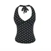 Nuevo Top Corto de Verano 2026 Estilo Americano Chica Atrevida con Escote en V Profundo y Almohadillas en el Pecho, Camisola de Cuello Halter con Lunares para Mujer