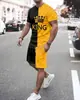 Comércio Exterior Transfronteiriço Masculino Terno Verão Fitness Esportes Tendência Estampa Moda Casual Gola Redonda Manga T Conjunto de Duas Peças
