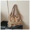 Bolso de Punto Estilo Étnico Transfronterizo para Mujer, Gran Capacidad, Nuevo 2026 Otoño e Invierno Versátil con Borlas para Hombro, Bolso Tote de Estudiante