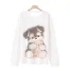 Camiseta de Manga Larga con Estampado de Elefante en Línea Minimalista, Top Redondo de Manga Larga Artístico y Creativo para Mujer