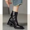 Botines Nuevos para Mujer con Tacón Alto, Casual 2025 Punta Cuadrada, Botas Versátiles de Otoño e Invierno, Tacones Gruesos, Adelgazantes, Estilo Francés Retro Negro