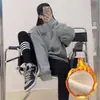 Leggings de forro polar gris claro para mujer, pantalones de punto de algodón puro para otoño, engrosados para abrigar en otoño e invierno, pantalones de algodón ajustados y que favorecen la figura