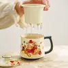 Caneca de Chá Branca de Cerâmica com Tampa, Tema Gato, Caneca de Cerâmica para Beber, Copo de Água com Recurso de Separação de Chá