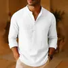 Comercio Exterior Transfronterizo Primavera y Otoño Nuevo Camisa Henley Casual Transpirable de Algodón y Lino para Hombre Top de Manga Larga para Hombre