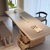 Mesa de Chá e Mesa de Escritório Minimalista Moderna com Estrutura de Madeira Maciça e Armazenamento com Gaveta, Uso Duplo para Casa e Escritório