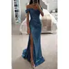 Vestido com fenda para festas, decote ombro a ombro, nova moda casual feminina INS transfronteiriça 2026 vestido de lantejoulas