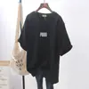 Camiseta Blanca de Manga Corta de Algodón Puro para Mujer, Diseño de Longitud Media Inspirado en la Moda, Nuevo Estilo 2026, Corte Holgado, Adelgazante, Top Básico de Moda
