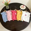 Blusa Feminina Bordada Sem Mangas com Mangas Volantes, Colete Estampado de Frutas e Animais de Desenho Animado, Camiseta Infantil Versátil