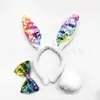 Diadema de orejas de conejo con lentejuelas de Pascua transfronteriza Diadema de felpa de dibujos animados con degradado coreano Pasador de color lindo al por mayor