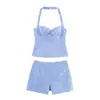 Comércio Exterior Verão Novo Roupa Feminina Estilo Europeu e Americano Fashionável Versátil Top de Gola Halter Conjunto de Shorts Casuais