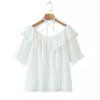 Blusa de Gasa de Tencel con Volantes Off-Shoulder de Manga Corta Estilo Francés para Viajar Talla Grande Runqi 8990