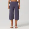 Pantalones de yoga de longitud media para mujer estilo Lulu, de cintura alta, control de abdomen, secado rápido, corte holgado, pantalones capri deportivos para fitness, estilo europeo y americano, pantalones de tejido cepillado