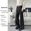 Calça de terno de perna larga cor sólida com corte justo estilo coreano masculina outono simples casual versátil caimento toque de alta qualidade calças compridas