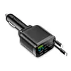 Cargador de Coche con Pantalla Digital y Cable Retráctil, Cargador Rápido para Coche PD, Carga Súper Rápida, Adaptador de Encendedor de Cigarrillos Cinco en Uno, Transfronterizo