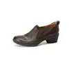 Sapatos de salto alto estilosos estilo britânico com corte profundo de 4,5 cm, novo modelo outono 2026, sapatos de couro slip-on com bico redondo e salto grosso