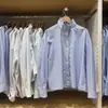Camisa Listrada de Algodão com Gola Alta para Mulheres Japonesas Outono Novo Casual Solta Manga Longa L489451/489425
