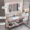 Lavabo de Encimera de Roca Cerámica Mueble de Baño Lavamanos Combinación Juego de Baño Brillante Gabinete de Baño Sencillo