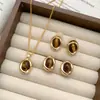 Colar de Pedra Natural Metal Âmbar Maillard para Mulheres Nicho Vintage Personalidade Versátil Brincos Elegantes Corrente de Pescoço Corrente de Lã