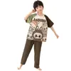 Pijama de Menino 2026 Verão Manga Curta Calça Longa Algodão Puro Novo Estilo Alunos do Ensino Fundamental Meninos Desenho Animado Gola Redonda Conjunto de Roupas para Casa