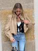 Gabardina de Diseño Transfronterizo con Cuello Alto Plisado Otoño 2026 Nueva Chaqueta Corta Holgada para Mujer Color Caqui