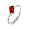Anillo Sencillo Incrustado 4*6 Piedra de Cristal Natural Anillo Ajustable de Plata de Ley S925 Joyería de Granate Amatista
