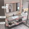 Lavabo de Encimera de Roca Cerámica Mueble de Baño Lavamanos Combinación Juego de Baño Brillante Gabinete de Baño Sencillo
