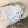Pijama de Algodão com Nuvem de Desenho Animado de Verão Feminina Manga Curta Shorts Decote V Verão Vestível Simples Conjunto Roupa de Casa
