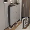 Armário de sapatos ultrafino para entrada de casa, à prova de poeira, grande capacidade, estilo com porta basculante, armário de entrada de luxo leve, armário de armazenamento de sapatos simples e moderno